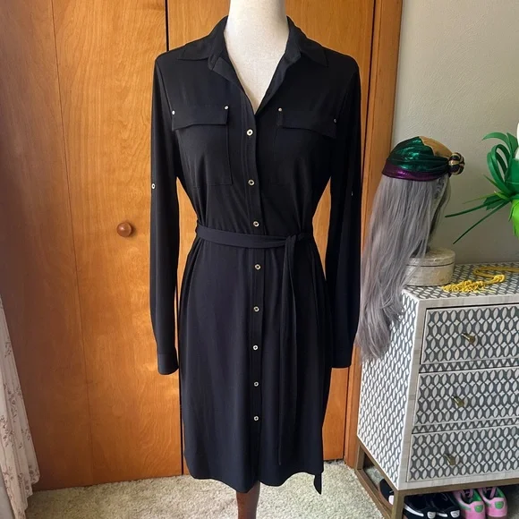 Calvin Klein: Black Button-Up Dress (EUC) - Picture 4 of 15